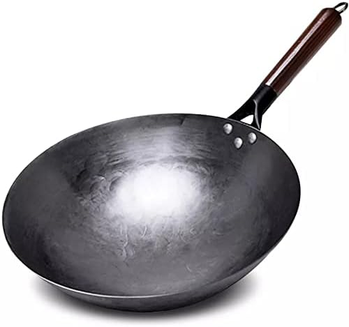 伝統的な鉄中華鍋、非コーティング中華鍋手鍛造キッチンパン木製ハンドル中華鍋キッチンガスポット調理器具