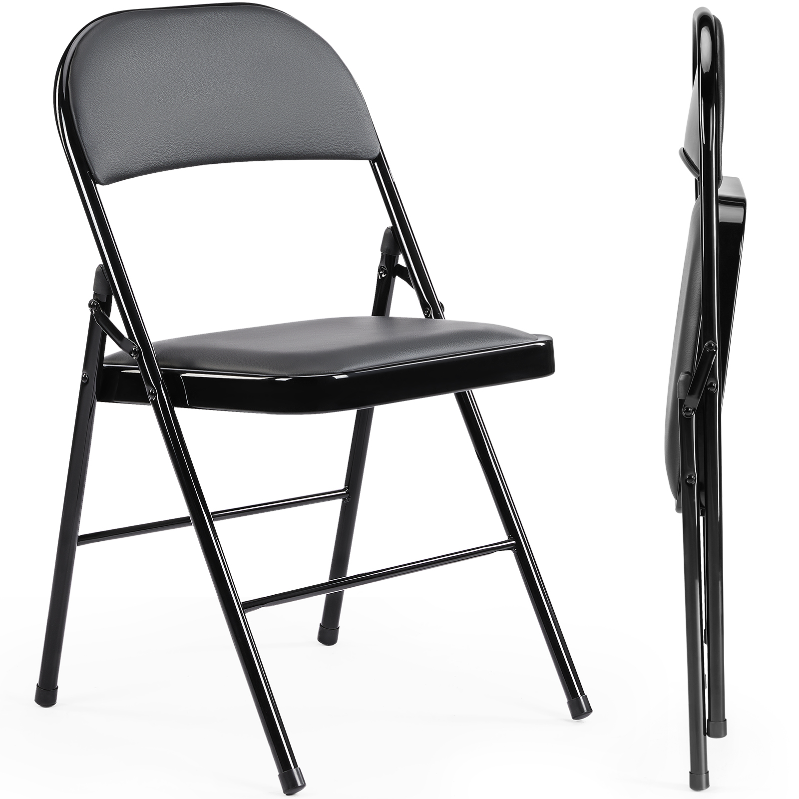 JHK レザーパッド入り折りたたみリビングルームチェア 2 パック丈夫な金属製折りたたみ椅子使いやすく保管が簡単、屋外ホームオフィス用