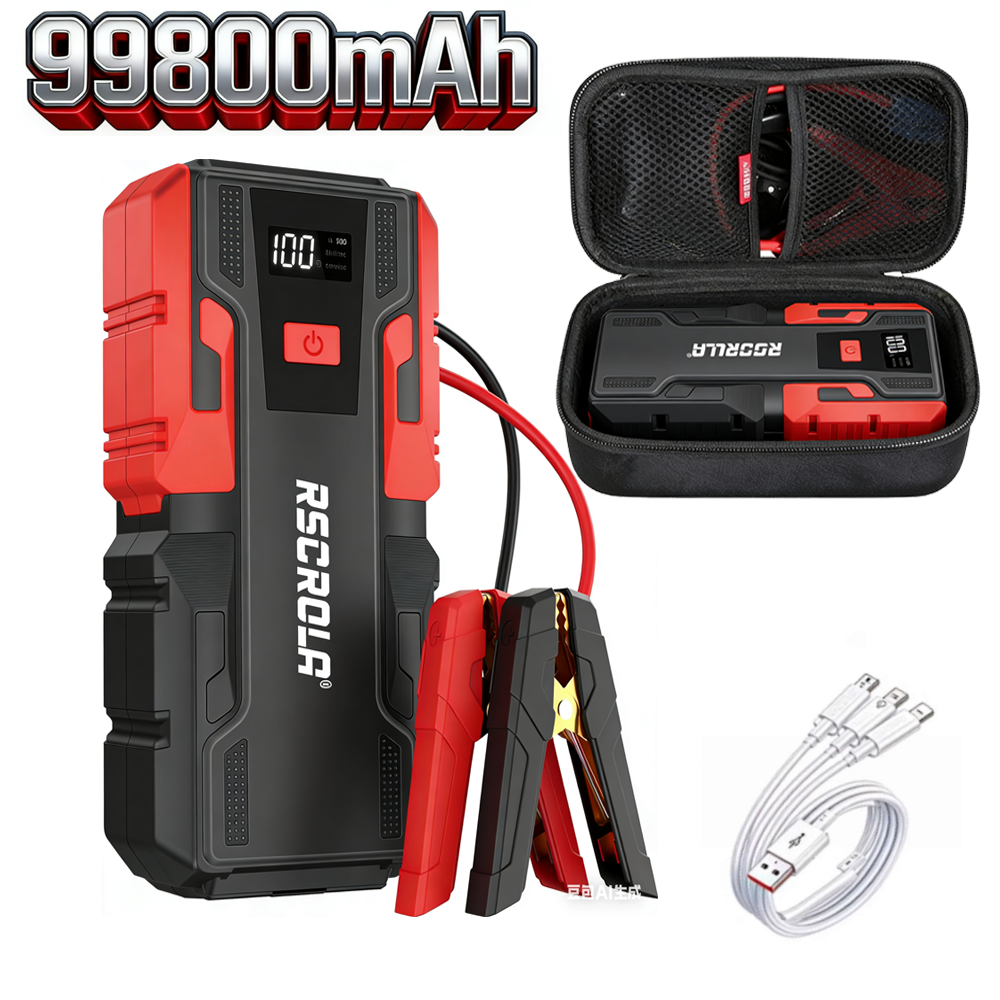 新しい 12V 99800mAh 車のジャンプスターター、ポータブル緊急パワーバンクバッテリーブースター LED ライト付き、USB、SUV バンオートバイ ATV 用