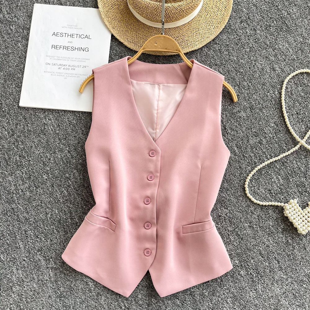 2025 薄いピンクのファッション服秋かわいい春のベスト女性服カジュアルストリートコートヴィンテージジャケットブレザーベスト