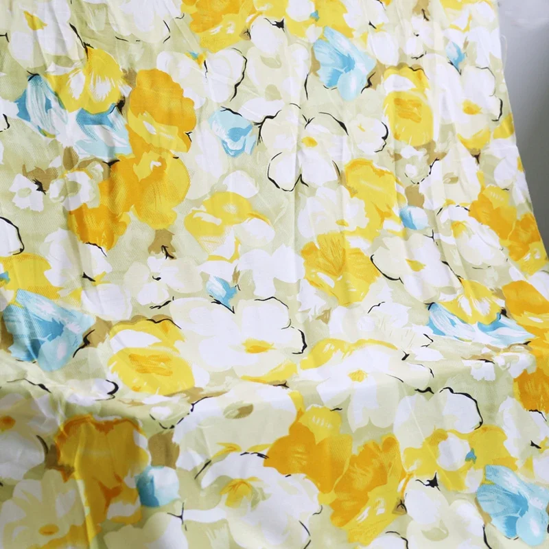 黄色の花レーヨン生地ソフトビスコース素材ドレスシャツ春夏パジャマ寝具 DIY 縫製綿シルク生地