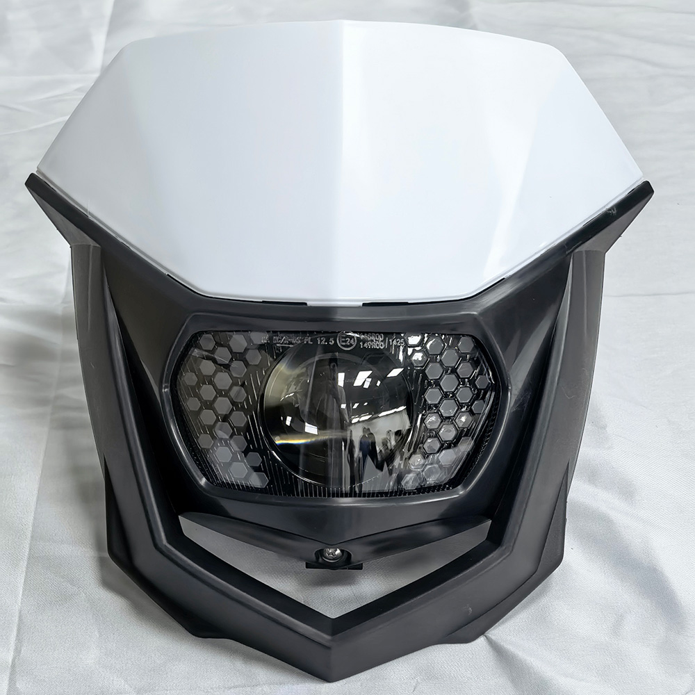 ユニバーサル KTM ホンダスズキカワサキヤマハダートバイクオフロード LED ヘッドライトランプマスクフェアリングモトクロスライトアセンブリ E24