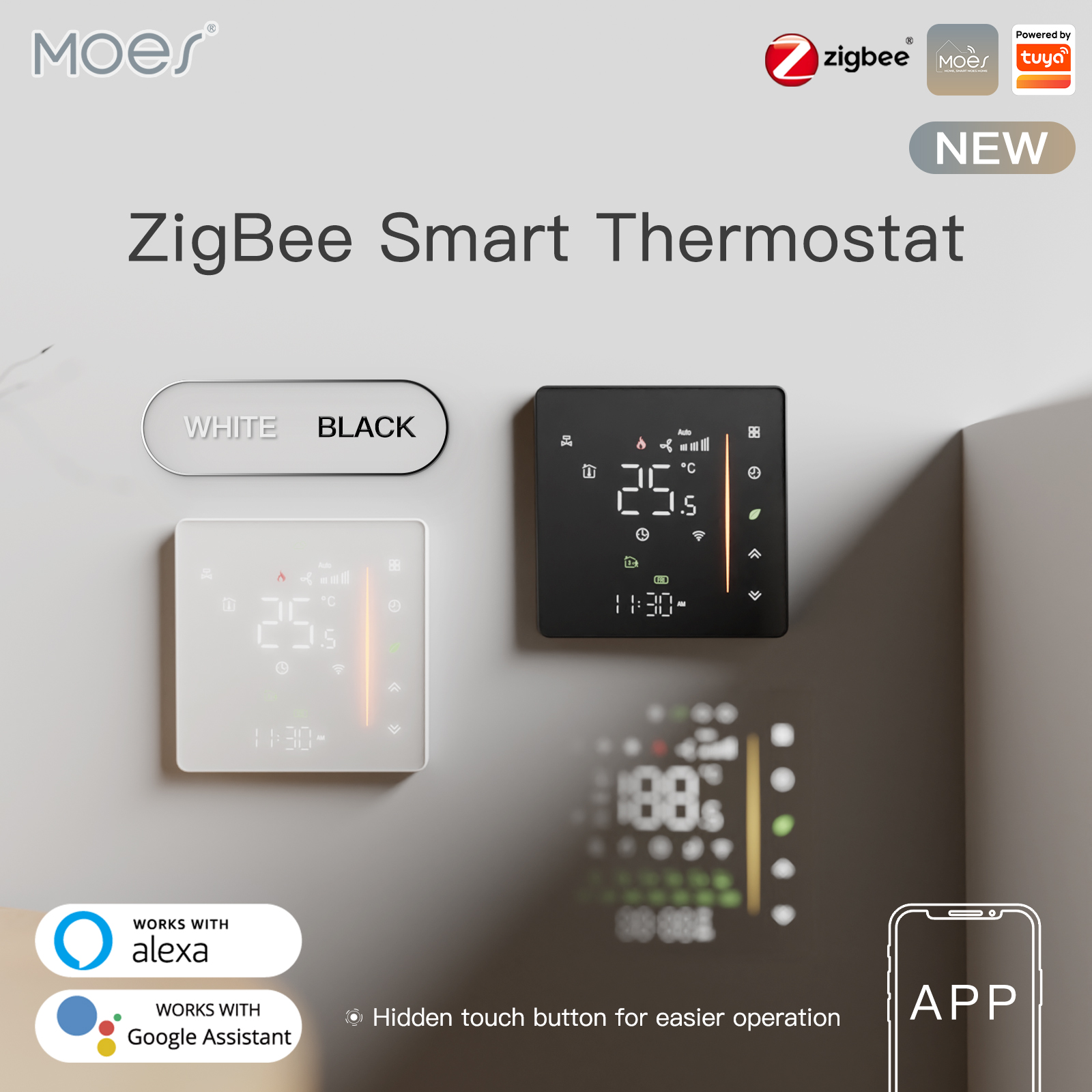 Moes Zigbee サーモスタット水/電気床暖房ガスボイラー湿度 Tuya の室温コントローラーアレックス 5A16A と連携