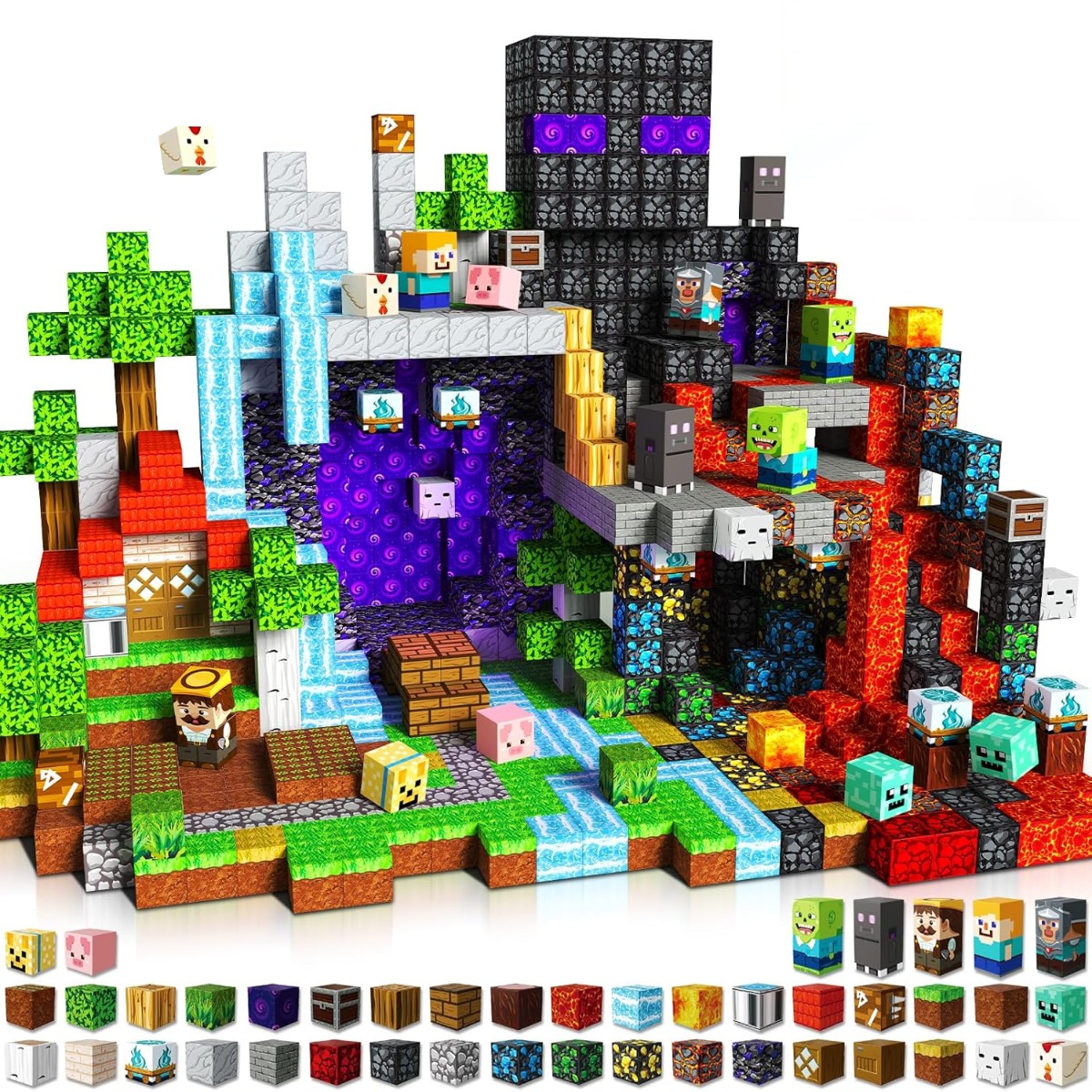 磁気ビルディングブロック Mine World 磁気フォレストエンダーヘッド建設レンガキューブ STEM おもちゃセットギフト少年少女子供のための