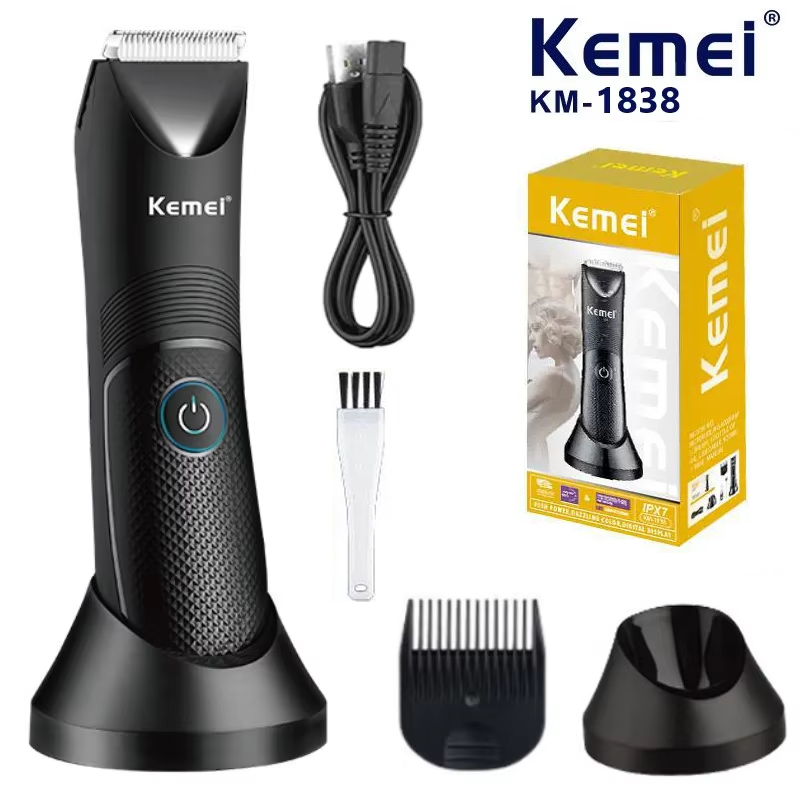 Kemei KM-1838 鼠径部ヘアトリマー芝刈り機セラミック刃防水ウェットドライバリカン陰毛脇体毛衛生カミソリ