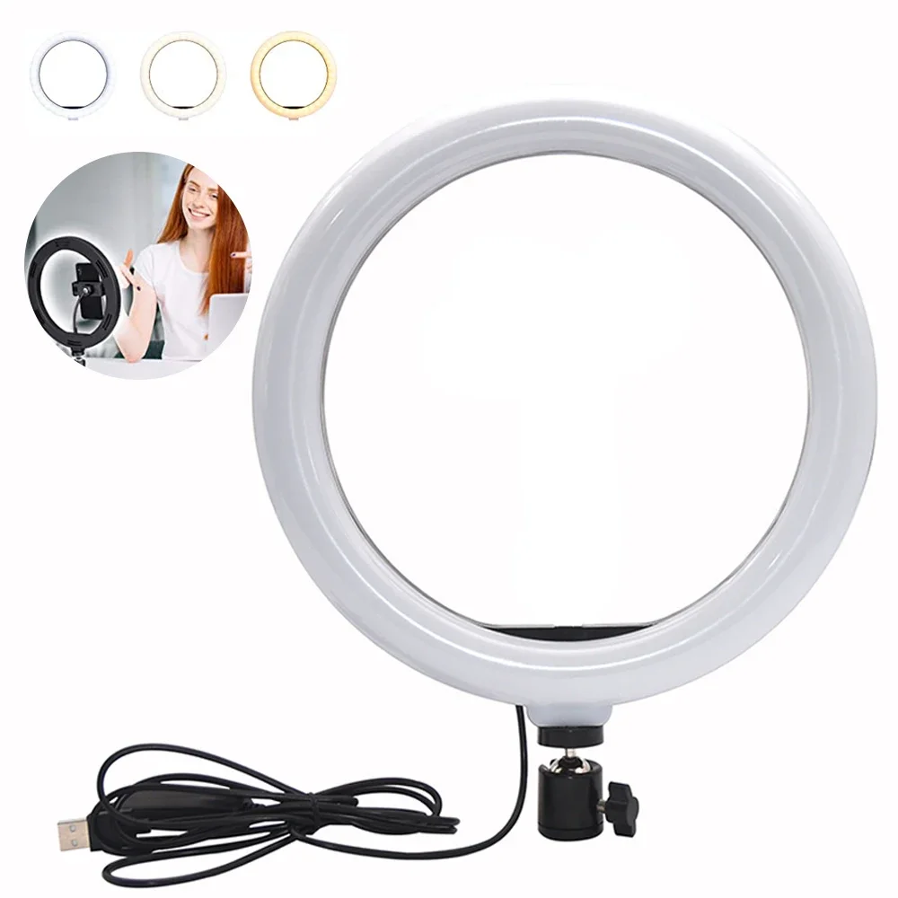 26 センチメートルリングライト LED 写真ランプ照明カメラ電話メイクアップビデオ Youtube 用リモート USB ポート