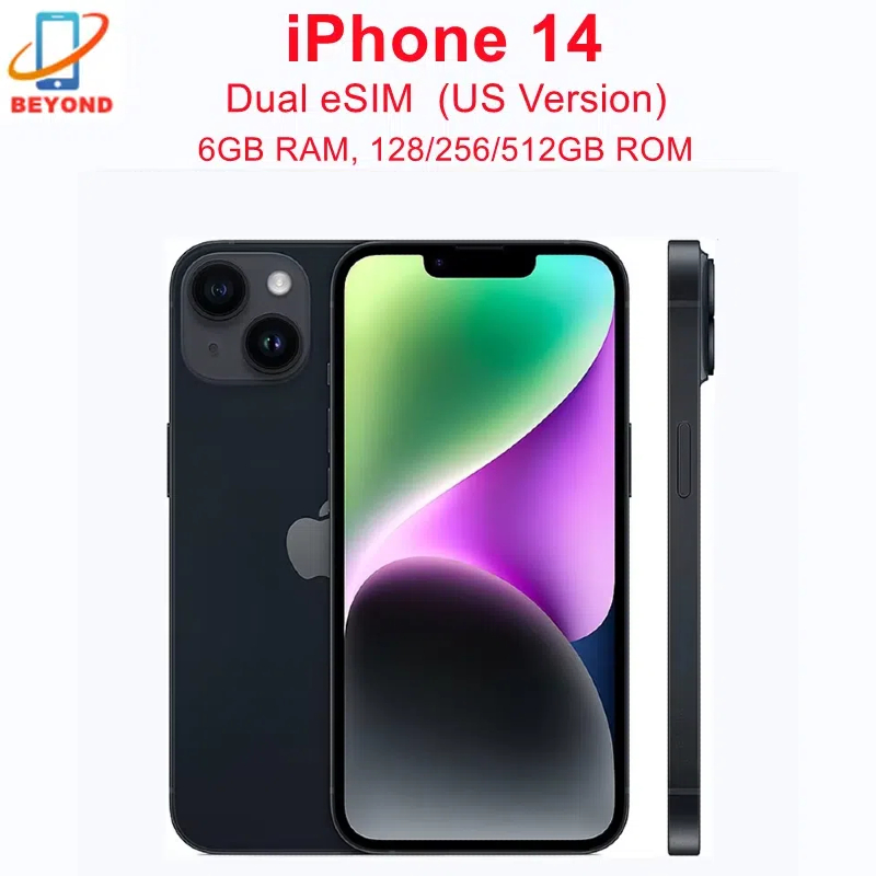 ロック解除された iPhone 14 128GB/256GB ROM 6GB RAM 6.1' オリジナル Super Retina OLED フェイス ID NFC A15 バイオニック 5G デュアル eSIM 携帯電話