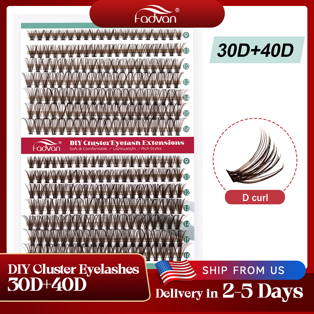 FADVAN 米国からの現地配送ブラウン 30D 40D ラッシュクラスター DIY まつげエクステンション 9-16 ミリメートルナチュラルまつげうっすら個別まつげエクステンション 280 個 D カールまつげ