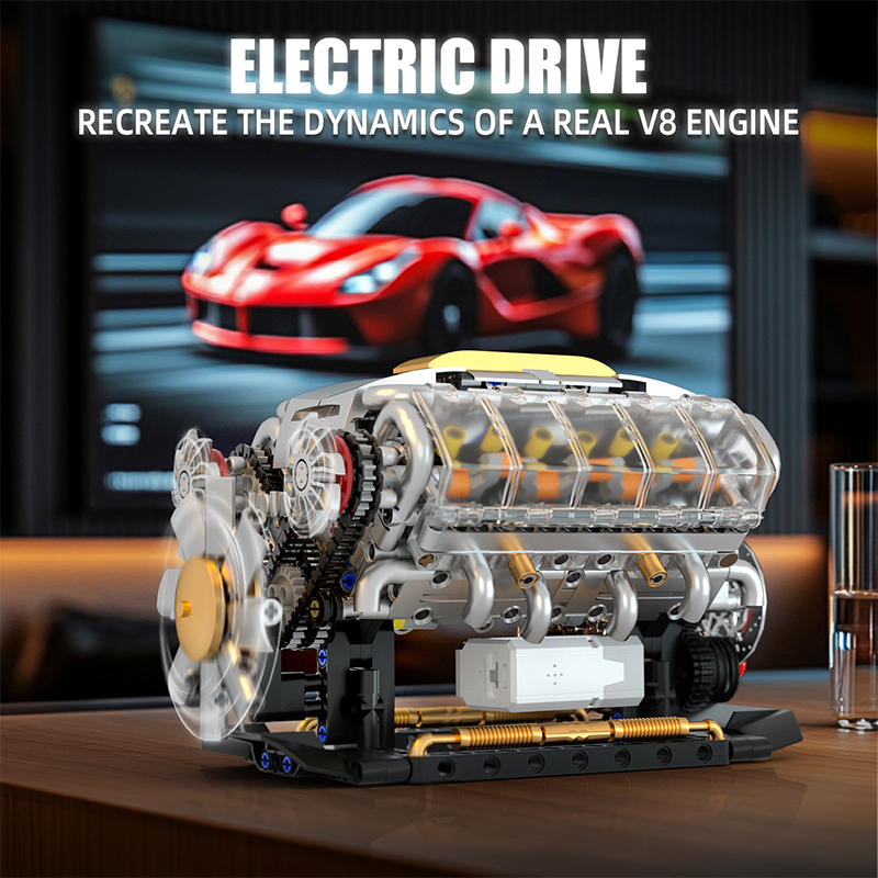 MOC Technik 電動 V8 エンジンモデルカービルディングブロックセットクリエイティブ知育玩具クリスマスギフト男の子子供のため