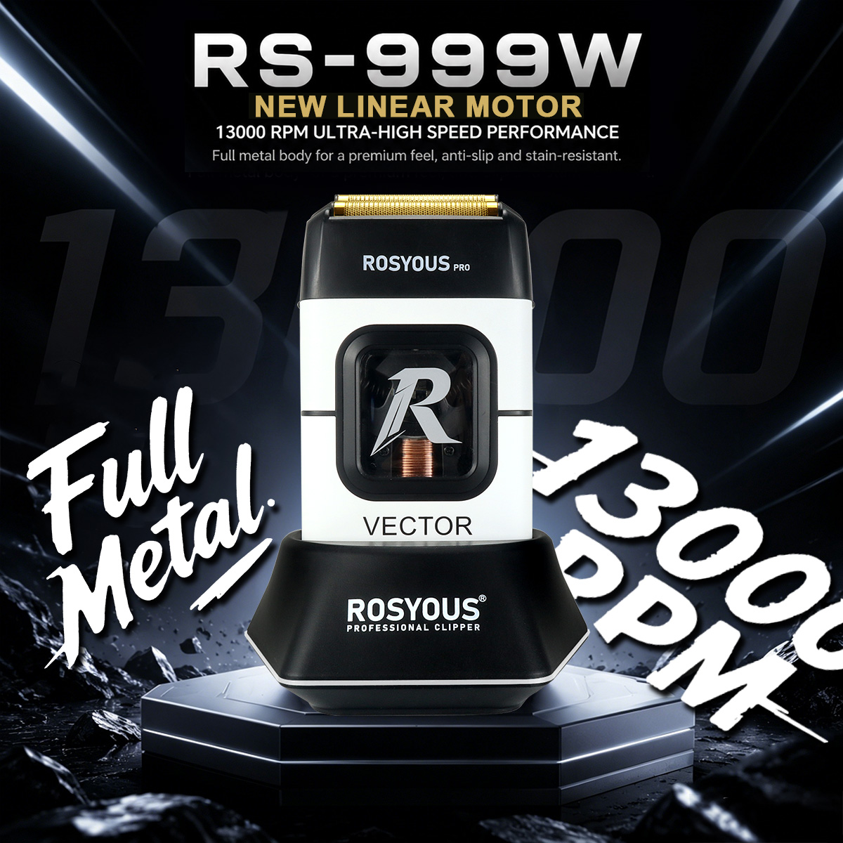 ROSYOUS 999 ワットメンズ電気シェーバー 13000RPM ベクトル磁気モーター金属ボディベース二重箔プロフェッショナルトリマー理髪店
