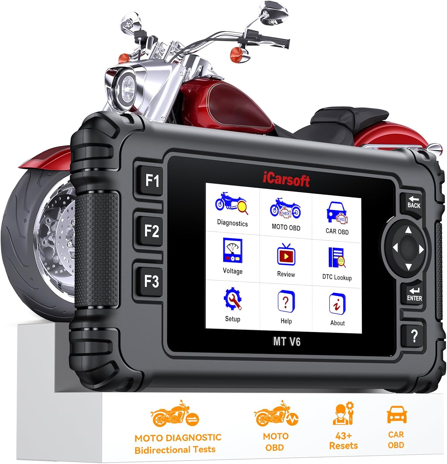 iCarsoft MT V6 ハーレー用オートバイ診断スキャンツール、全システムオートバイ OBD2 スキャナー、57 作動テスト付き