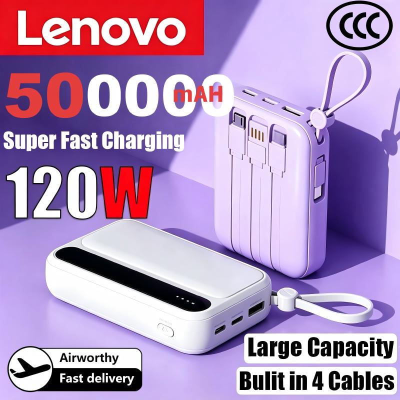 Lenovo 500000mAh パワーバンク 4 ライン内蔵大容量超高速充電ポータブル外部バッテリーすべての携帯電話 2026