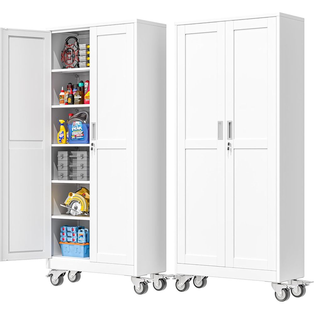75H スチール製収納キャビネット キャスター付き、ドア 2 枚