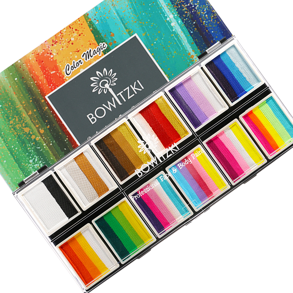 Bowitzki プロフェッショナル ドリーム フェイスペイントとボディペイント 大人用 12x10gm ワンストローク スプリットケーキ レインボー ハロウィン