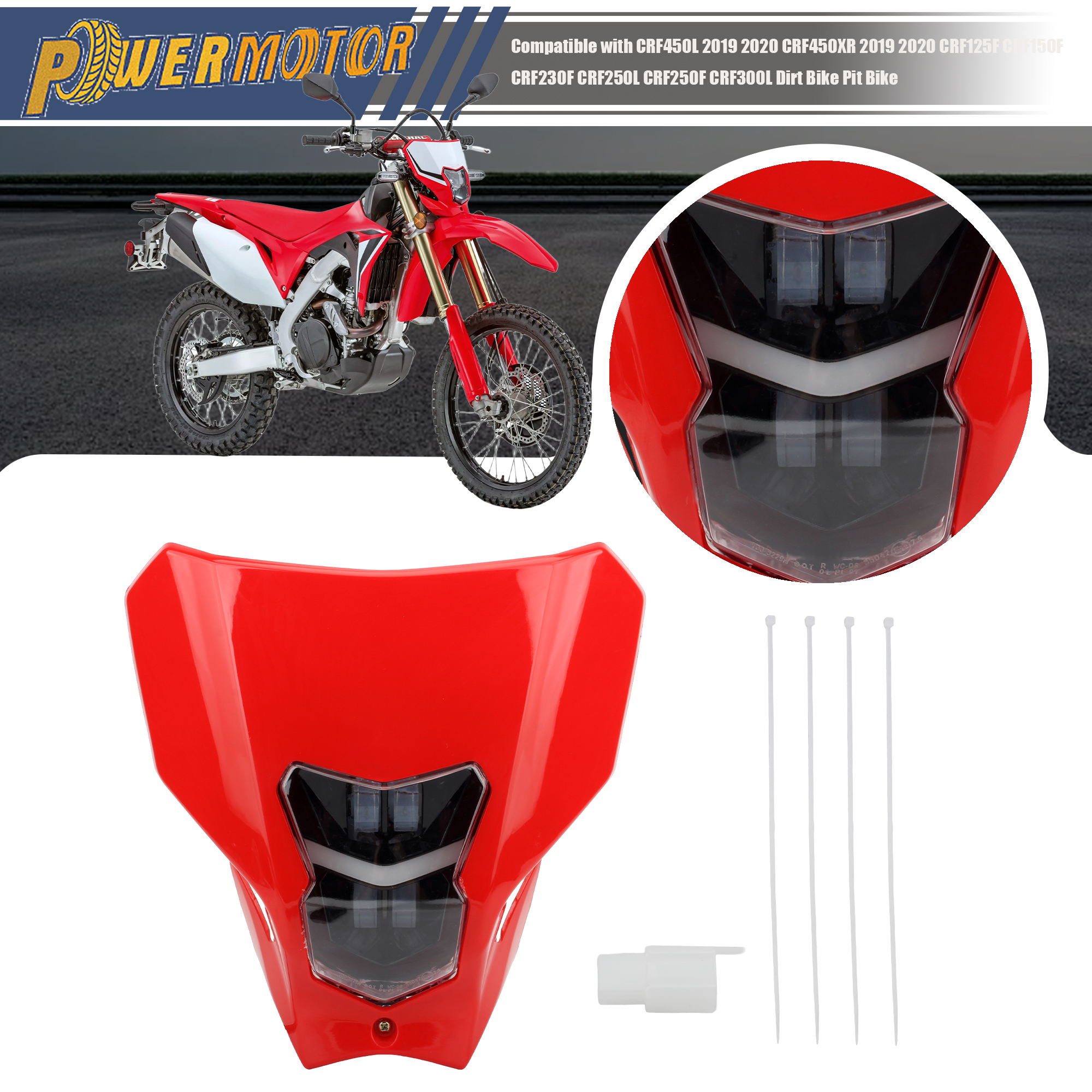オートバイのヘッドライトフェアリング LED またはハロゲン芯ヘッドランプ CRF450L CRF450XR CRF250 R/L/X 2019 2020 モトクロスダートピットバイク