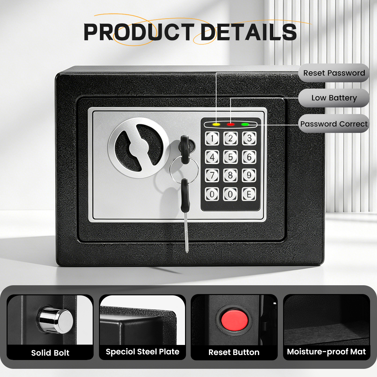 Ireproof Safes with Fireproof Money Bag Sensor Light Digital Keypad Home Safe Adjustable Shelf Security Safe