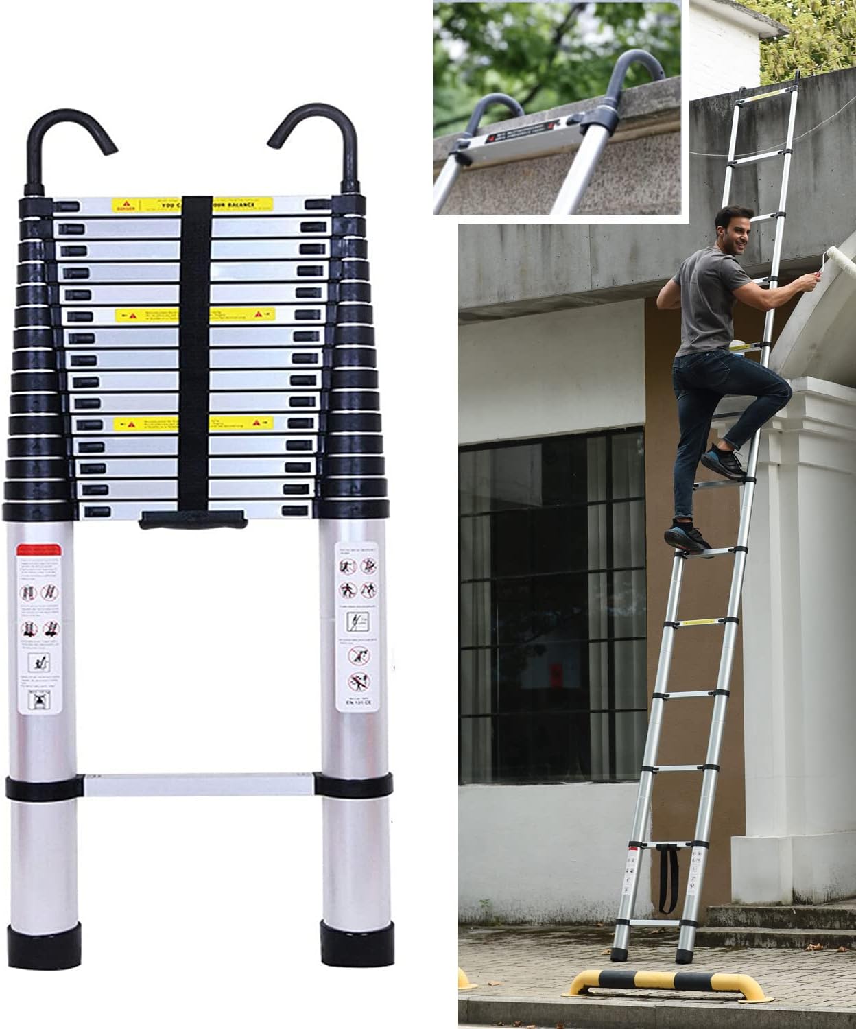 伸縮はしご 6.2m 取り外し可能なフック付き