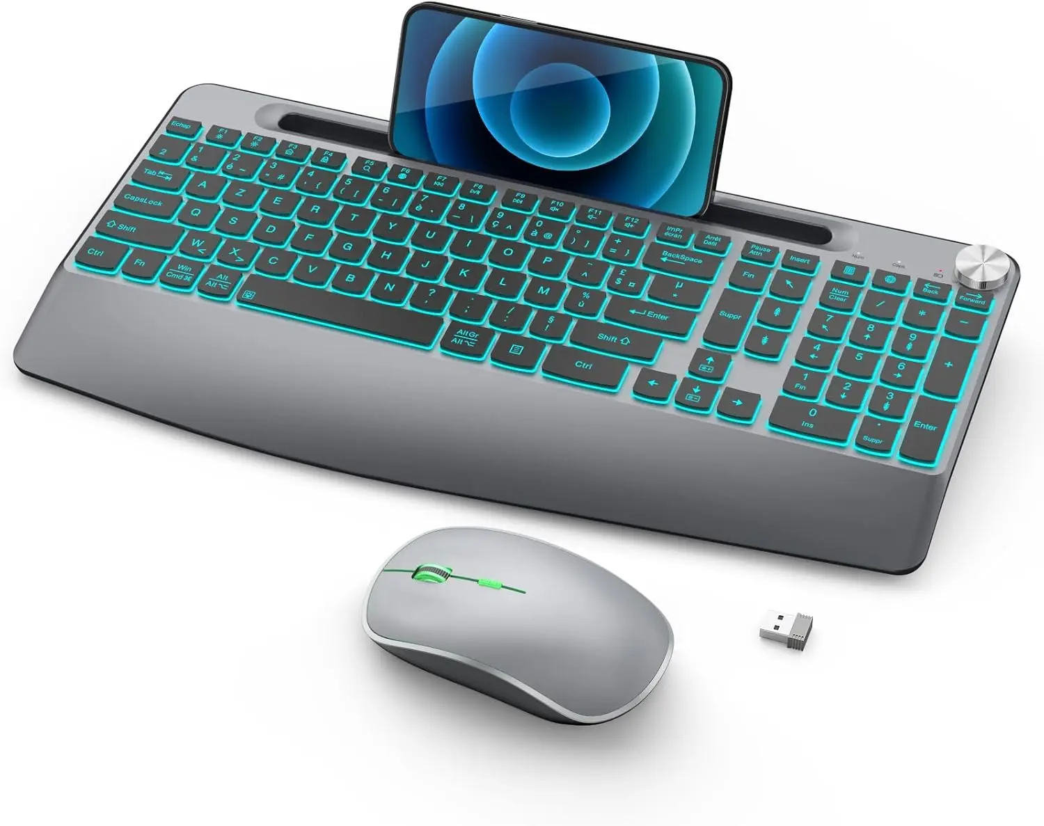 携帯電話用ハンドレスト付きワイヤレス バックライト キーボード PC Mac Windows と互換性あり - ワイヤレス マウス付き