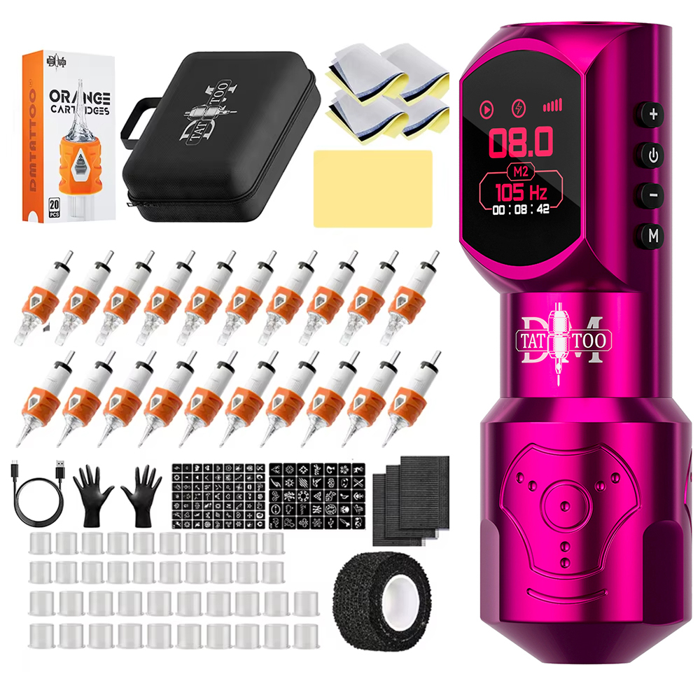 DM レッドドラゴンタトゥーキット大型カラースクリーンデジタルディスプレイアートメイクタトゥーマシン 1500 mAh バッテリータトゥーガン