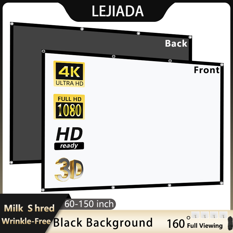 LEJIADA プロジェクタースクリーン 60-150 インチ白ミルクシュレッド黒背景しわ防止デザインソフト投影スクリーン屋内屋外