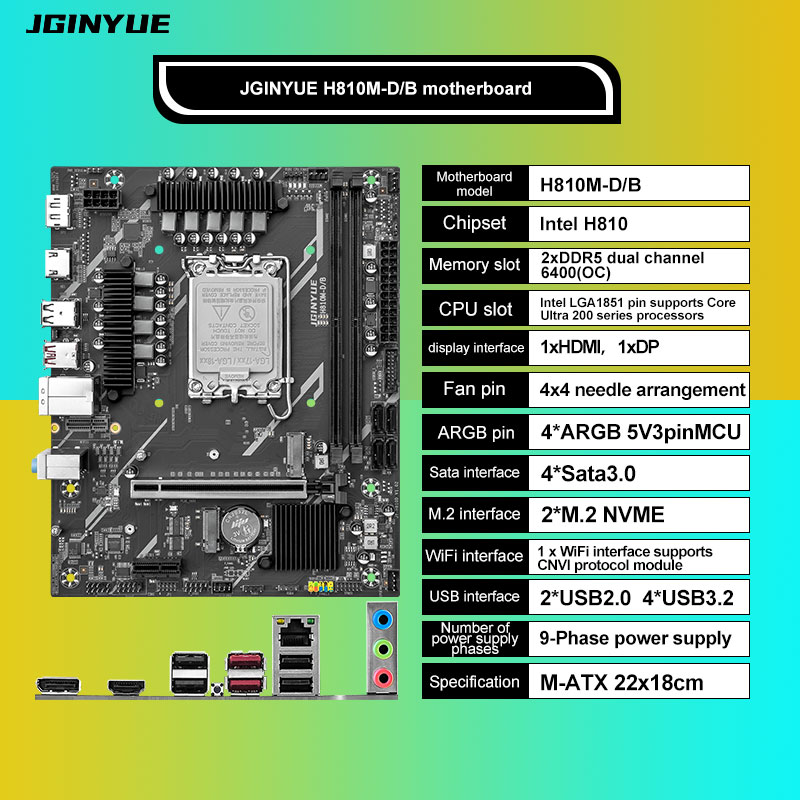 H810 インテル LGA1851 DDR5 マイクロ ATX マザーボードインテル®Core Ultra200 シリーズ CPU 225/245K/265K DDR5 RAM 最大 64GB