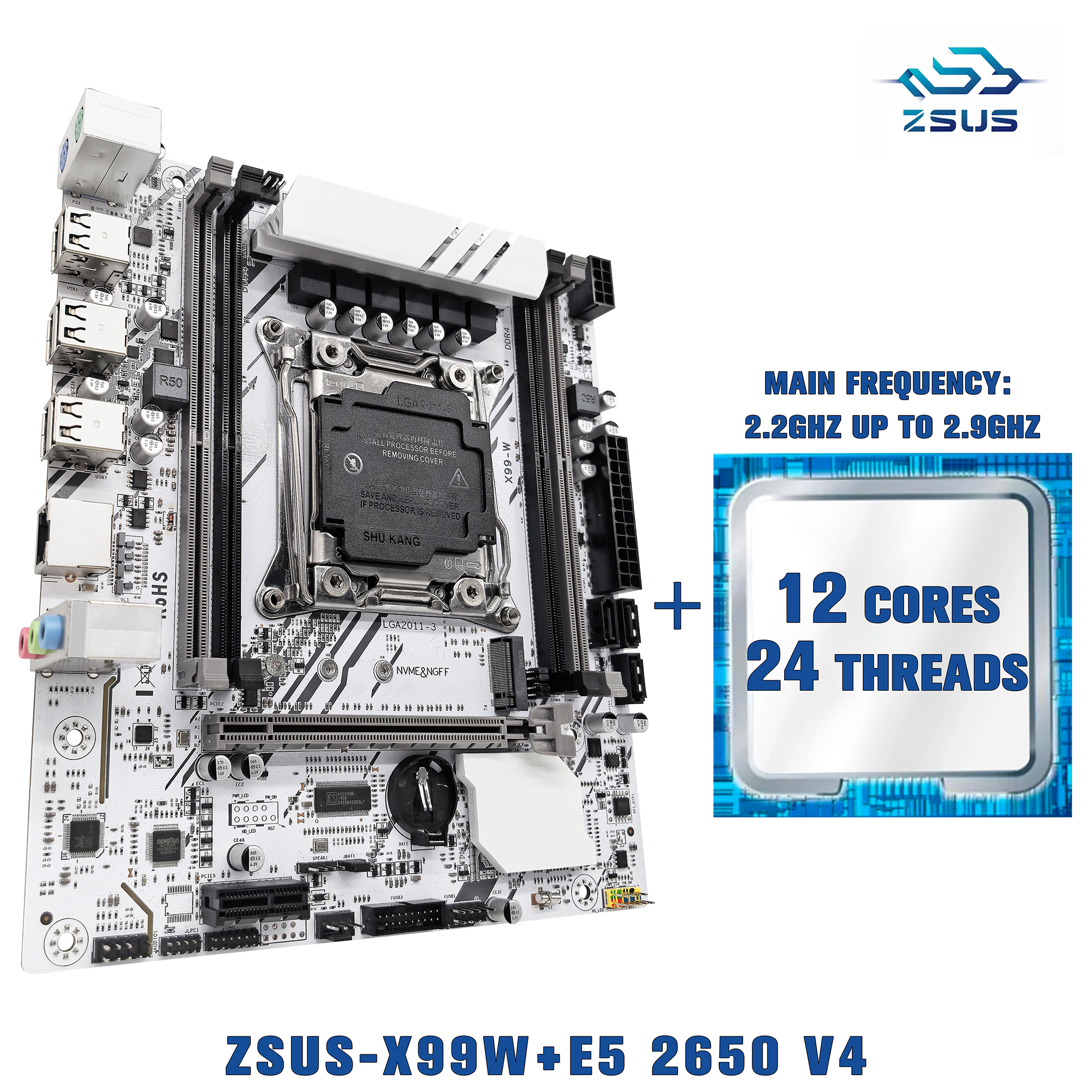 X99-W ZSUS マザーボード セット キット LGA2011-3 Xeon E5 2650 V4 CPU メモリ NVME M.2 SATA