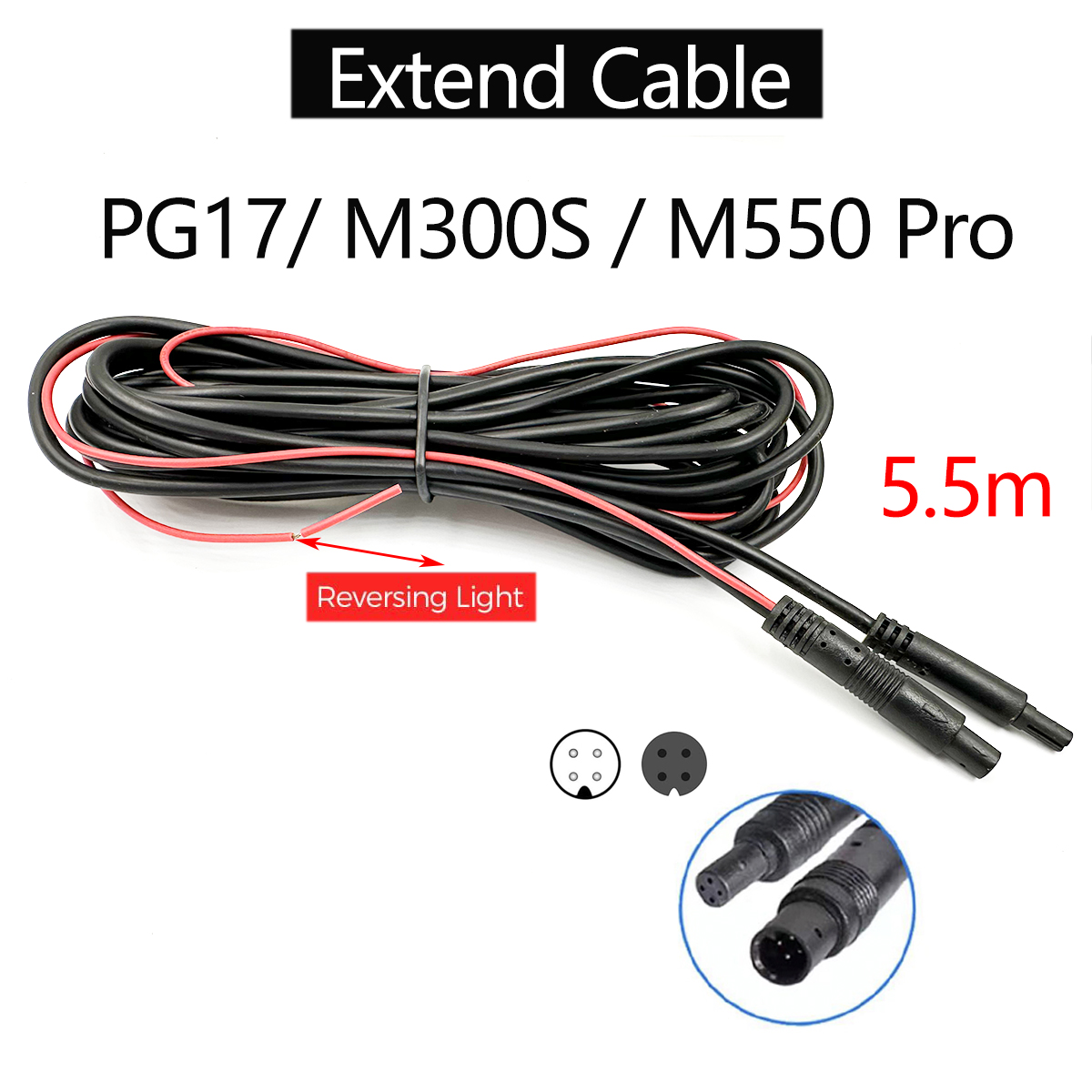 AZDOME 延長ケーブル PG17/M300S/M550 Pro 用、4 ピン 5.5 メートル延長ケーブルミラーダッシュカムリアビューカメラリアカーレコーダー用
