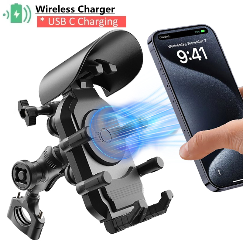 耐衝撃オートバイ電話ホルダー 15W ワイヤレス充電器