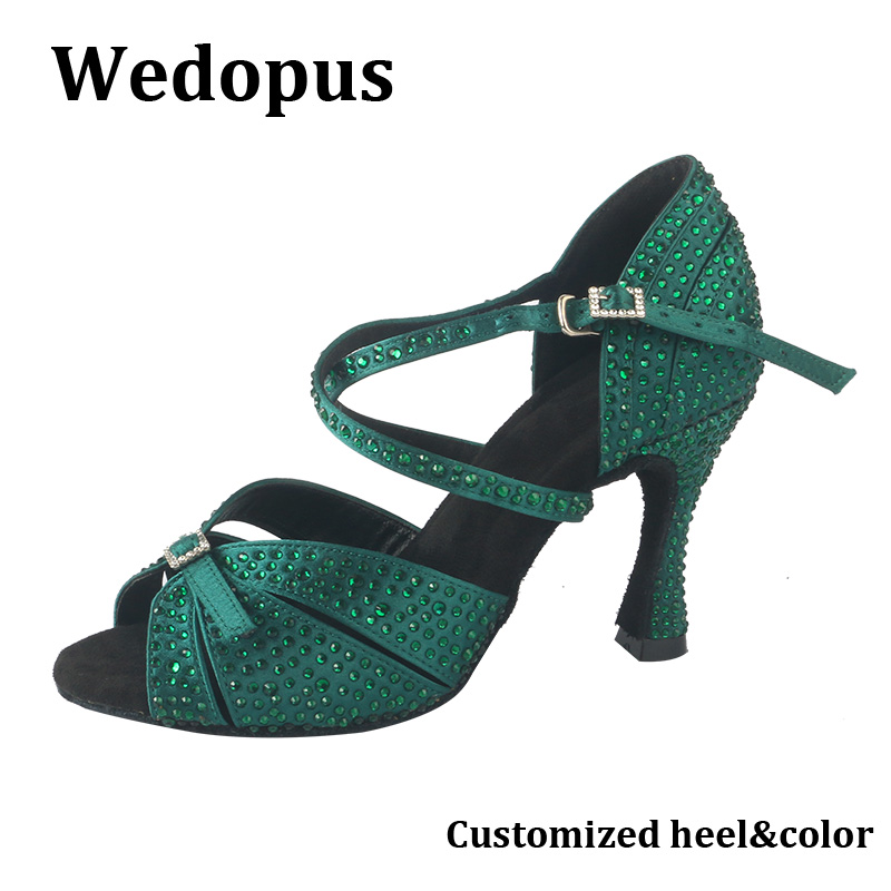 Wedopus ラテンダンスシューズ女性ラテン 9 センチメートルラインストーンダンスヒールサルサ社交ウェディングパーティーシューズハイヒール