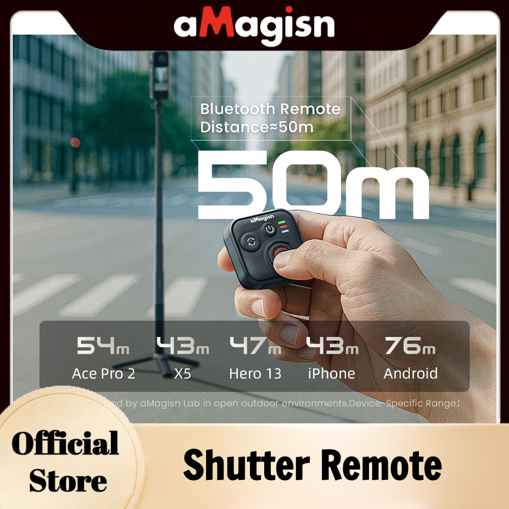 aMagisn 50M Bluetooth リモコン Insta360 X5 / X4 Air / Ace Pro 2 Gopro Hero 13 12 カメラ iOS Android シャッターコントローラー用
