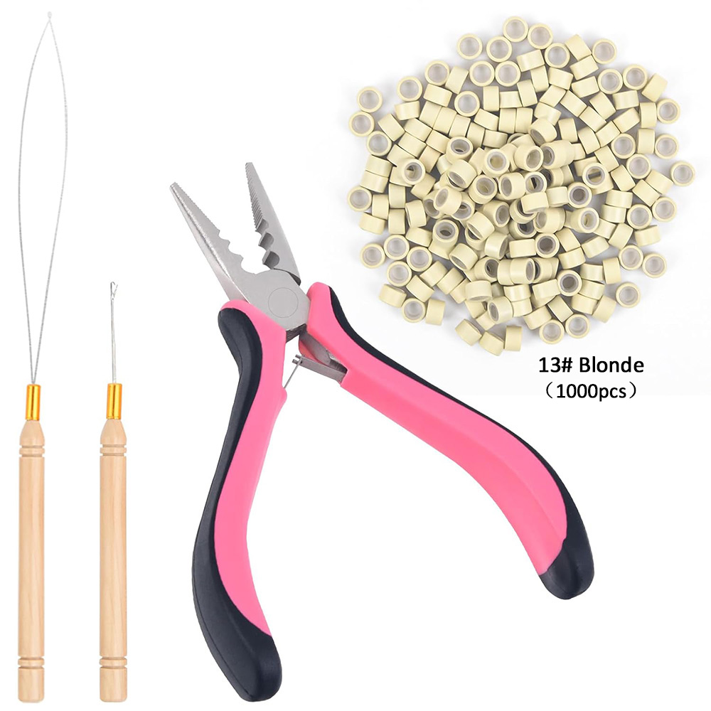 DIY Tool Pliers for Links Opener and Removal with 1000 Pcs Silicone Micro Ring links Beads Micro Links Hair Extensions Kit Hair