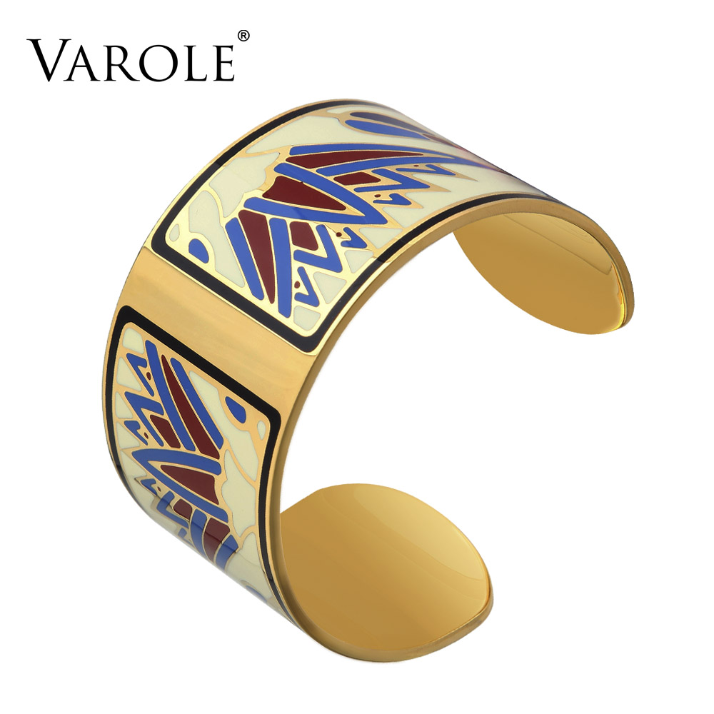 VAROLE ヴィンテージブレスレット Jonc バングルカラーデザインパターンオープニングブレスレット女性のためのエナメルゴールドブレスレット Jonc Pulseras