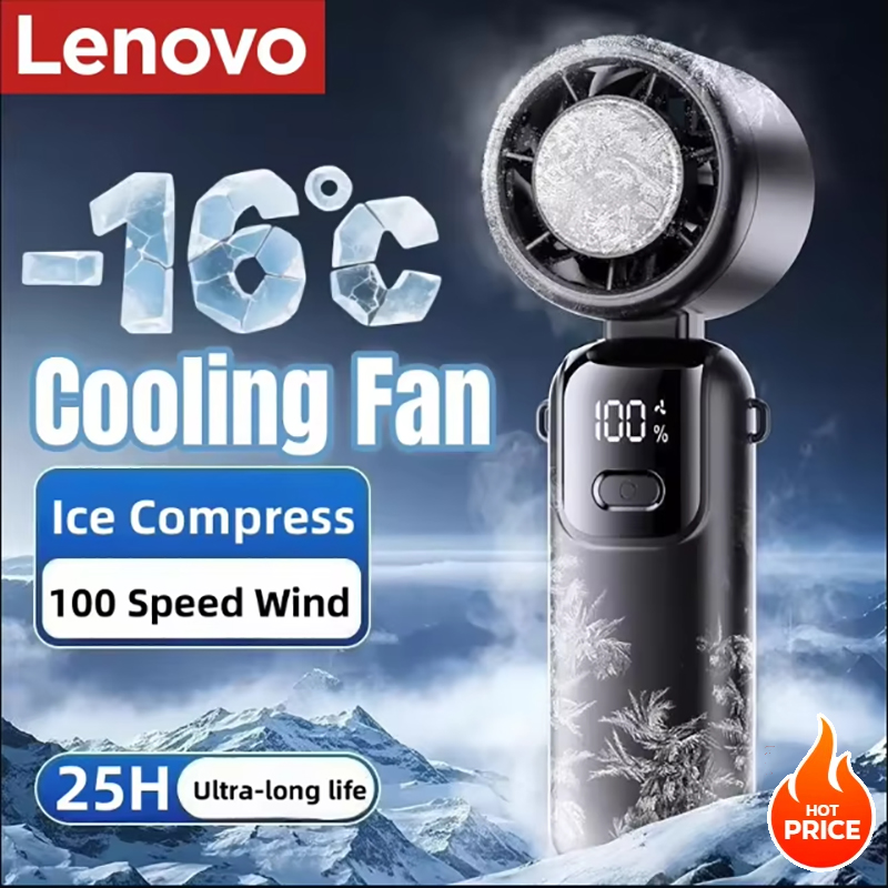 Lenovo 冷凍ハンドヘルド電動ファンポータブルデスクトップおよび屋外 USB デジタルディスプレイ高速ファン折りたたみ首掛け