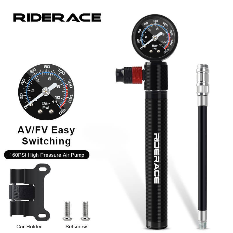 RIDERACE 自転車ポンプゲージ付きポータブルアルミ合金ハンドタイヤエアインフレーターバイクエアショックポンプ AV FV 仏式シュレーダーバルブ