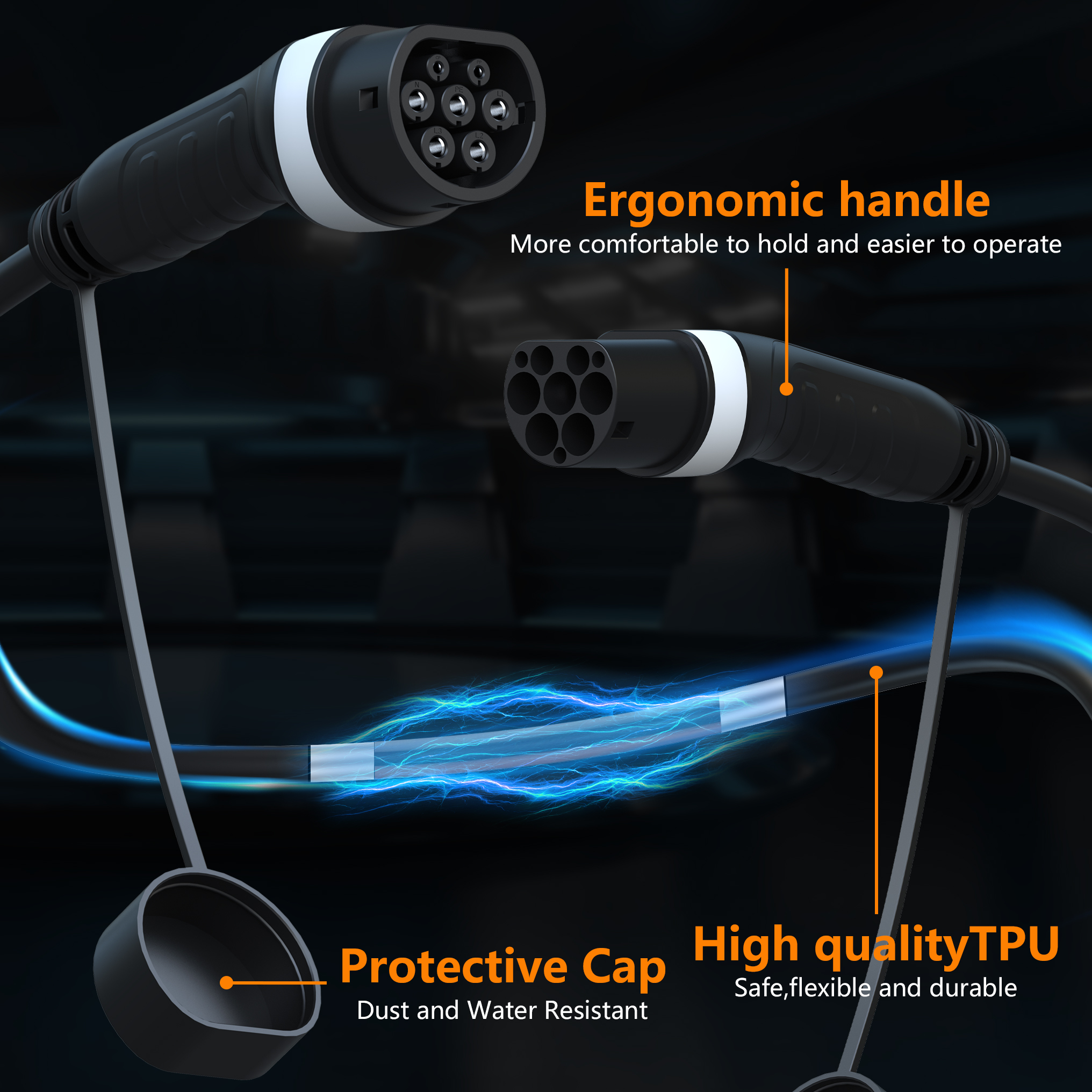 Feyree EV 充電器 Type2 から Type2 充電ケーブル 32A 7KW 1 相 16A 3.5KW 11KW 22KW 3 相充電ステーション電気自動車用