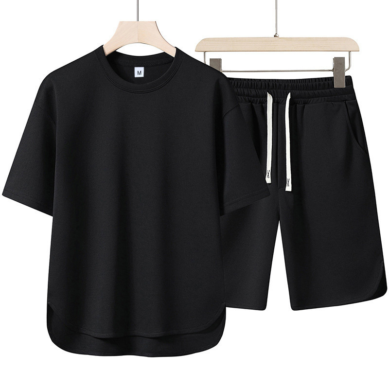 2026 夏の新メンズスーツラウンドネック半袖 Tシャツショーツ 2 点セット緩いアウトドアスポーツカジュアル無地トラックスーツ