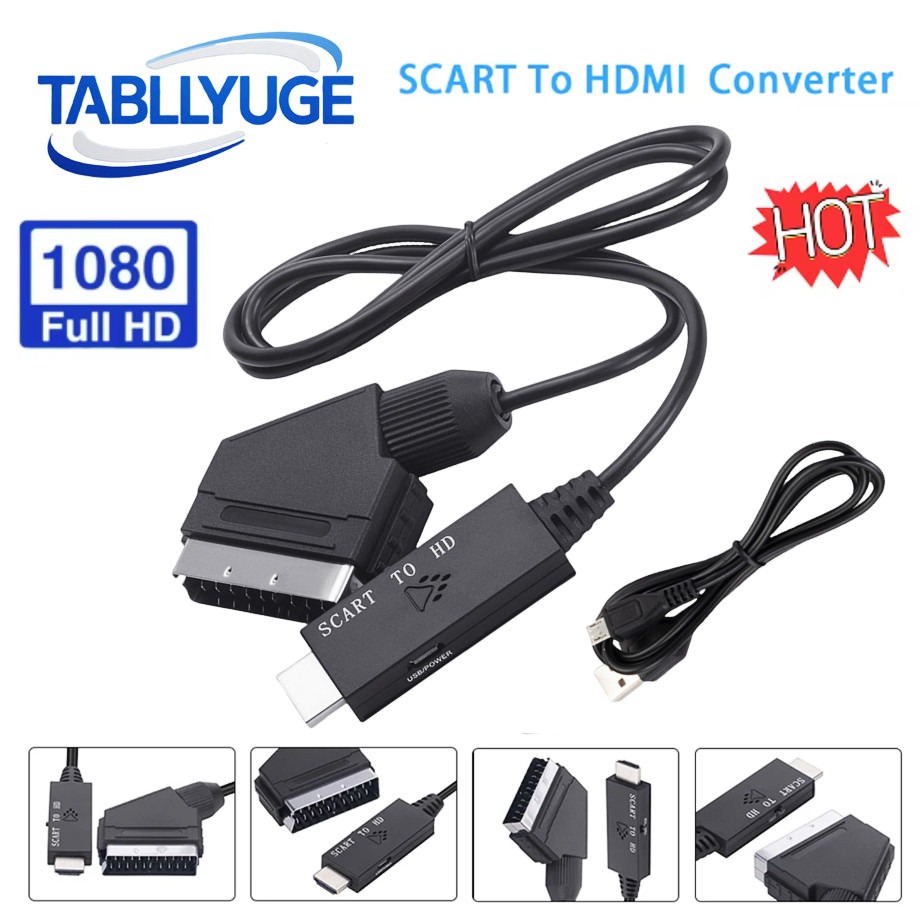 SCART to HDMI 対応変換ケーブル 1080P SCART in HDMI Out HD 720P/1080P スイッチビデオオーディオ変換アダプター HDTV/BOX用