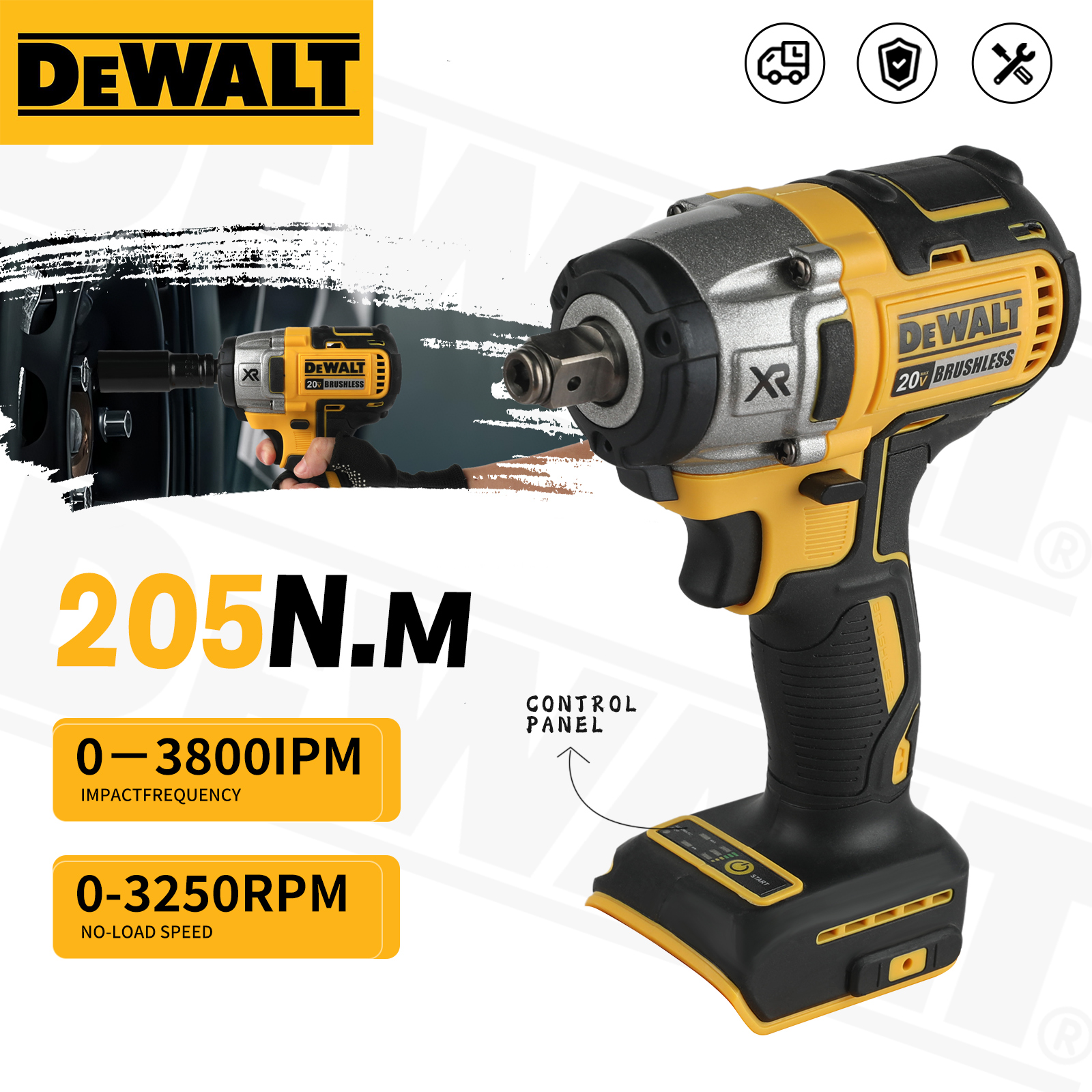 DEWALT DCF880 20V 最大 XR ブラシレスインパクトレンチ 205N.m 3 スピード 3250RPM タイヤ修理、建設用