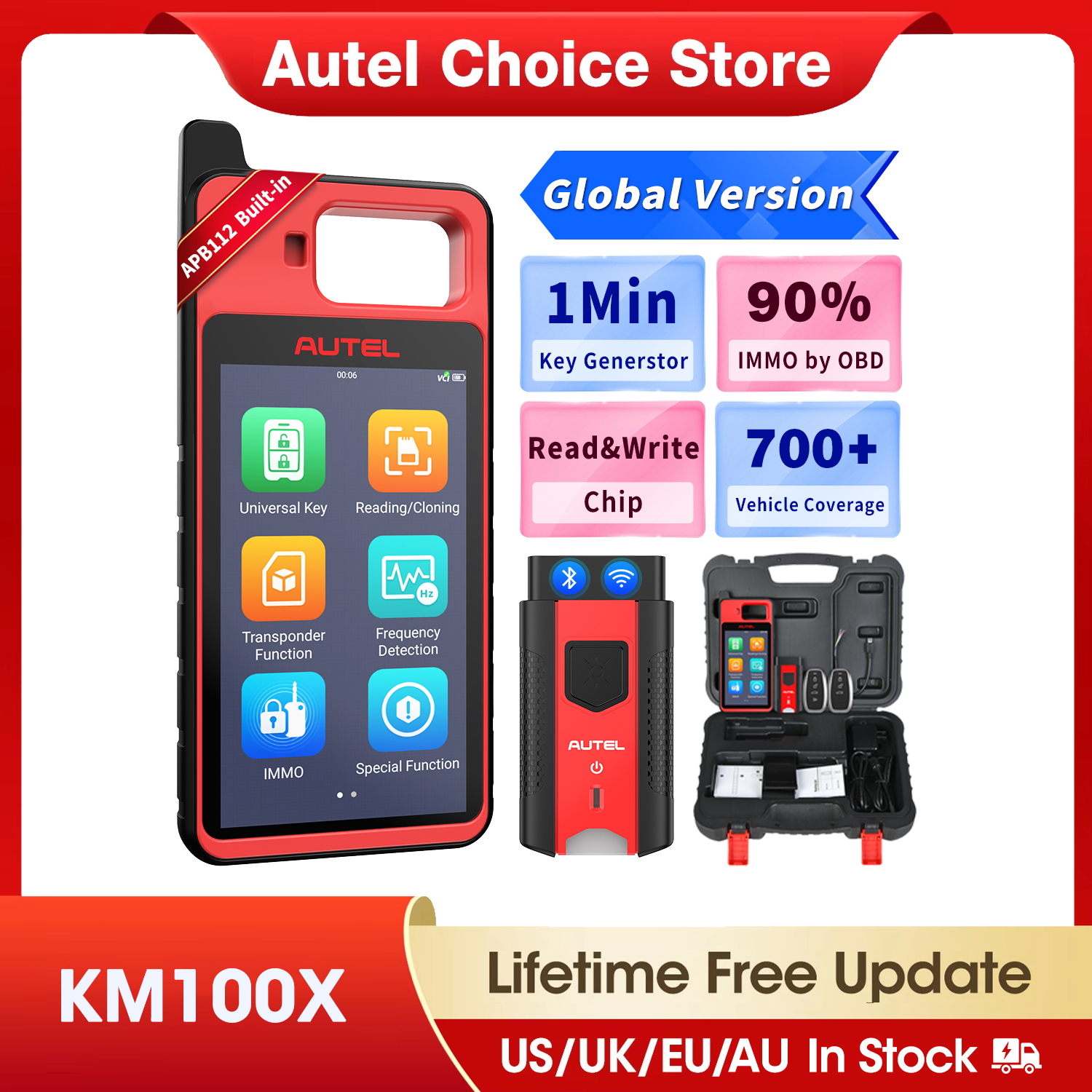 Autel MaxiIM KM100 KM100X キーフォブプログラマーイモビライザーツール 60 秒キー作成 IMMO 学習チップ読み取りクローン作成ツール 95% 車用