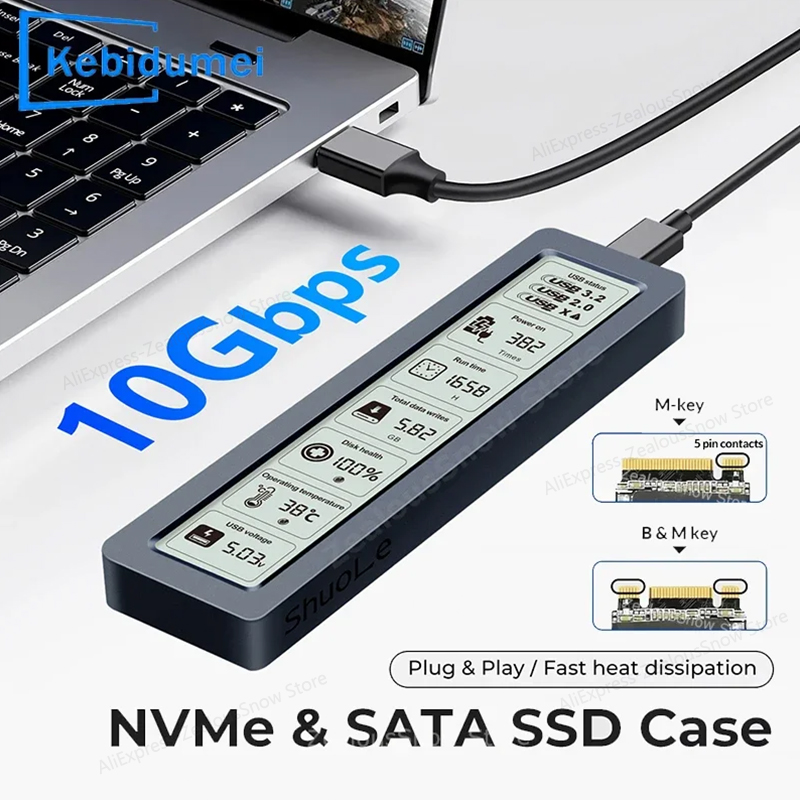 M2 SSD ケース NVMe SATA デュアルプロトコル 10Gbps 表示画面付きインテリジェントデジタル USB3.2 Gen2 タイプ C ディスクボックス M.2 SSD エンクロージャ