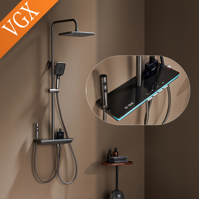 VGX LED デジタルシャワーシステムモダンな浴室温度表示シャワー蛇口セット Rainlfall 浴室ミキサービデシャワーセット