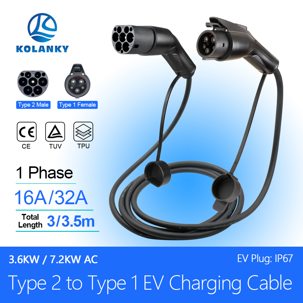 EV 充電ケーブル J1772 タイプ 1 からタイプ 2 メス - オスプラグ 32A 16A 3 メートル/3.5 メートル電気自動車コード公共充電ステーション用