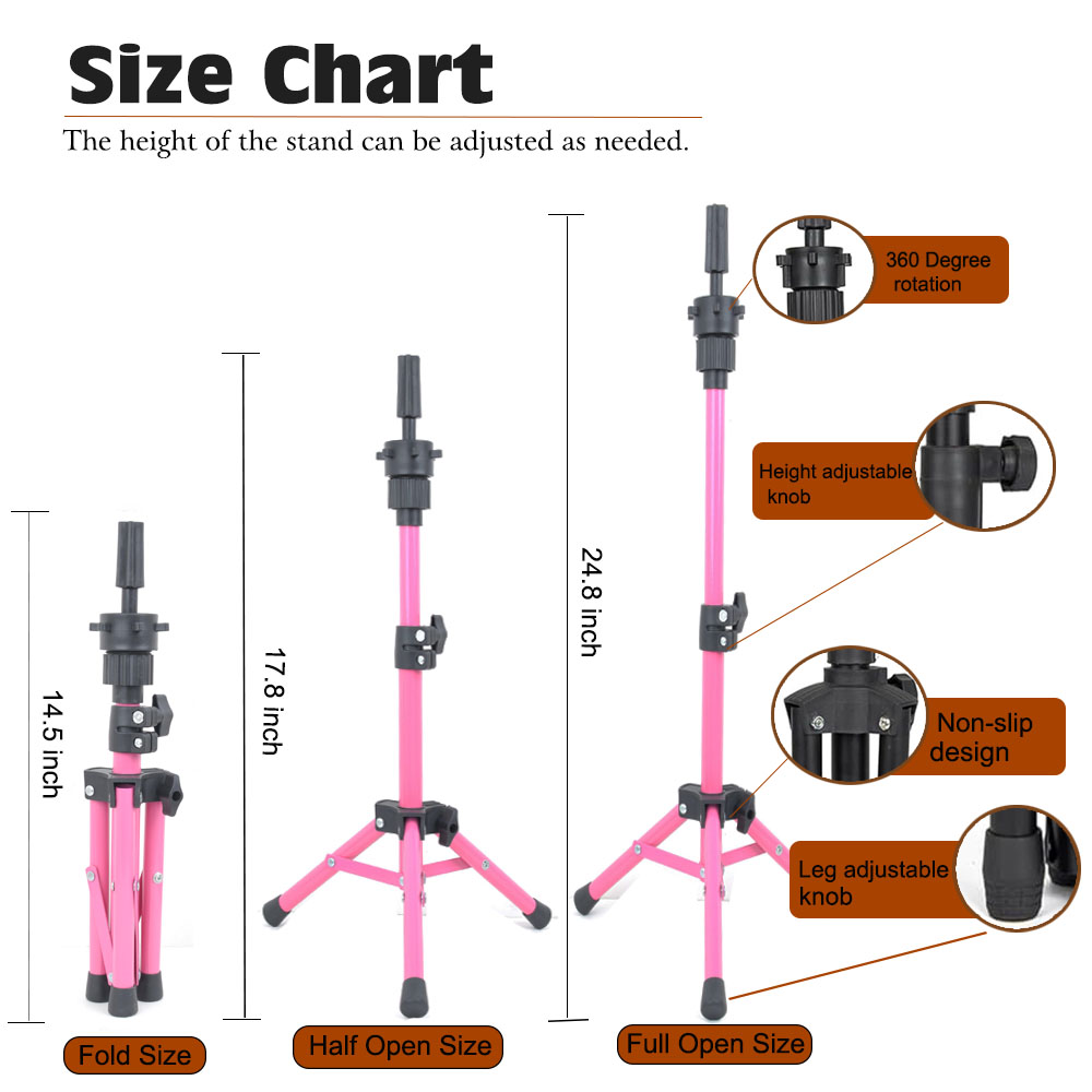 25インチウィッグスタンド三脚マネキンヘッドスタンド、スタイリング用ウィッグ作成用調整可能なウィッグヘッドスタンド