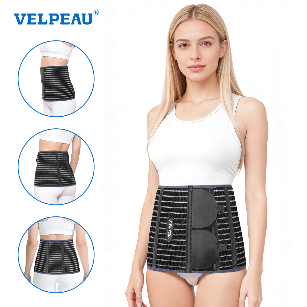 VELPEAU 伸縮性産後サポートベルト、術後回復用、ウエストトレーナー圧縮包帯回復ベルト