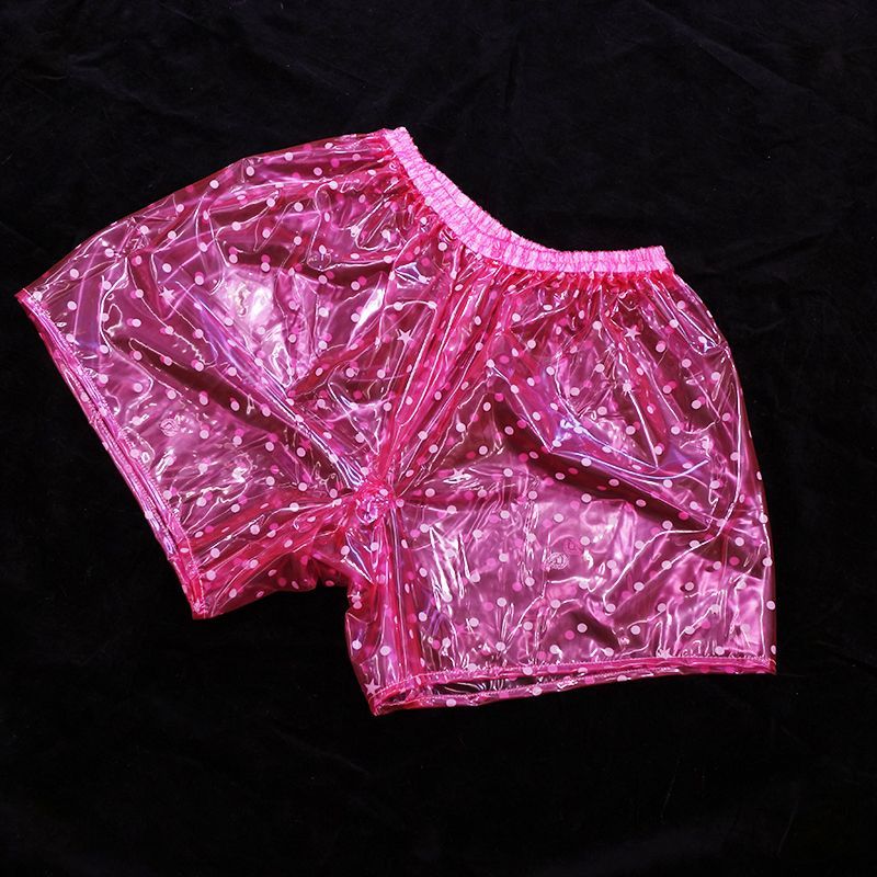 PVC ドットグラフィックショーツ弾性ウエストピンクレッド男性女性防水防雨ライブショーダンス