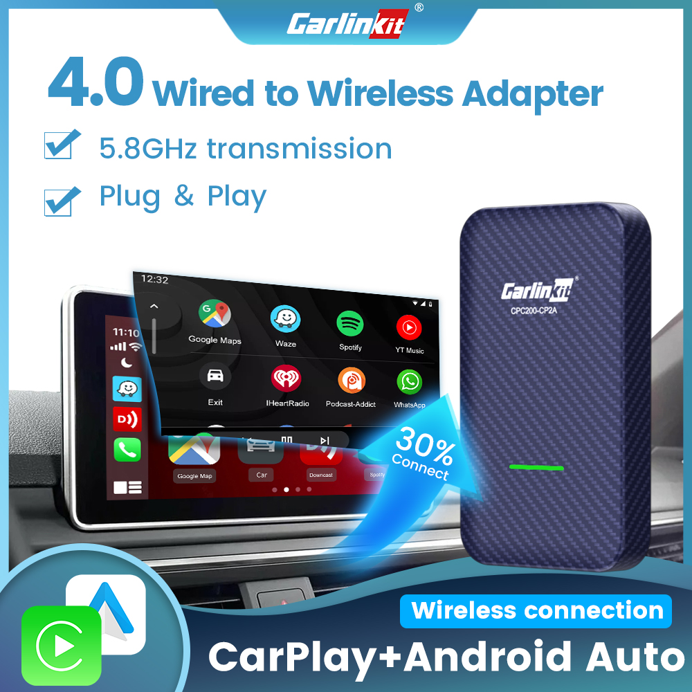 Carlinkit 4.0 CarPlay ワイヤレス Android 自動有線 - ワイヤレスアダプター Vw シュコダ トヨタ プジョー Kia マツダ IPhone Android 携帯用