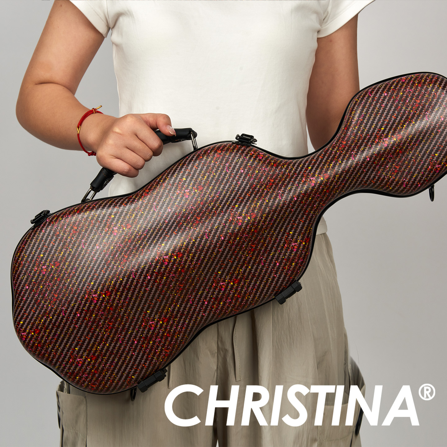 CHRISTINA 複合 PC バイオリンケース ひょうたん型 4/4 サイズ 斑点のある赤/紫/青で利用可能 軽量で丈夫 弓ボックス付き