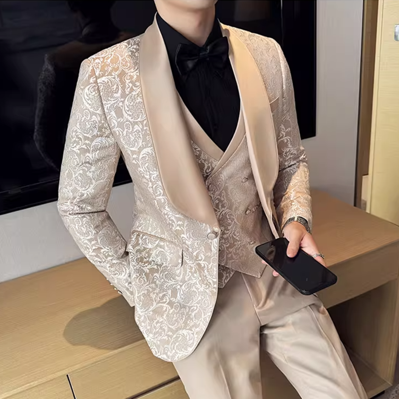 Oma プレミアム ウェディング ジャカード スリーピース スーツは、メンズ ビジネス 社交イベント、宴会、結婚式の機会に最適です。