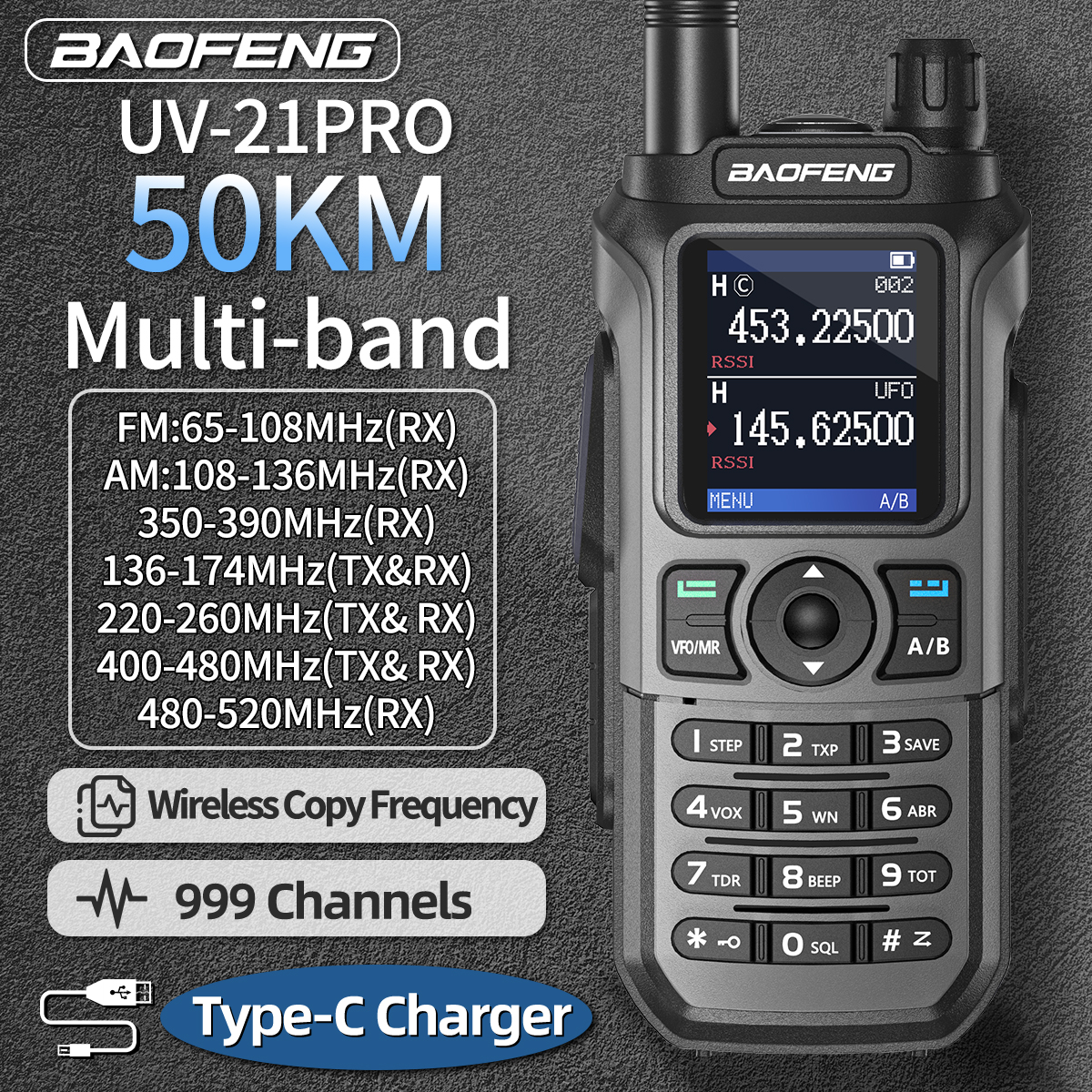 Baofeng UV 21 Pro ワイヤレスコピー周波数トランシーバー長距離マルチバンド防水 Type-C アマチュア無線 UV-21 GPS UV5R ミニ