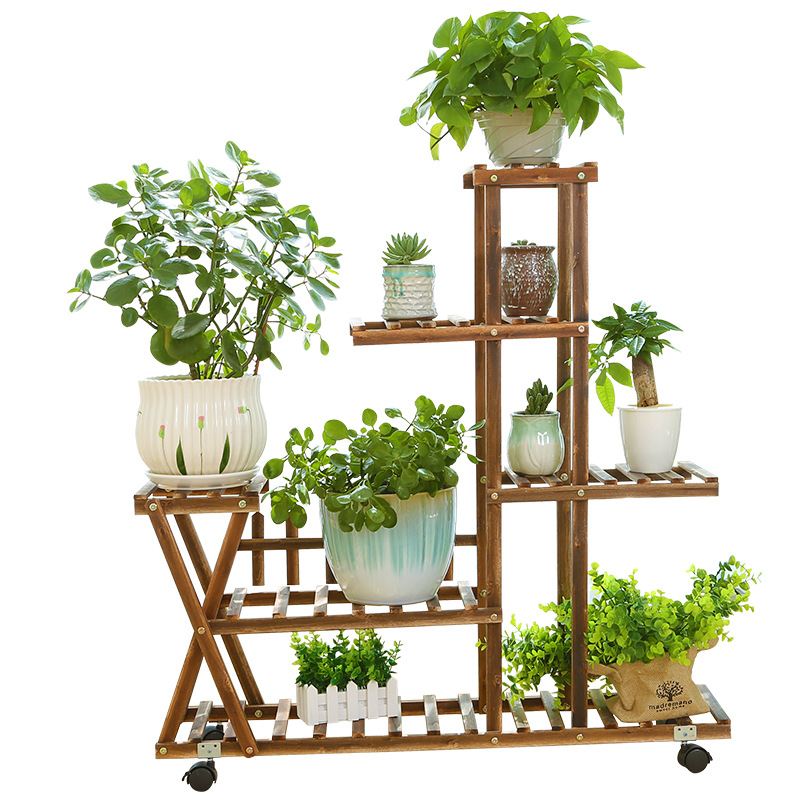 バルコニーフラワースタンド無垢材リビングルーム多肉植物スタンド多層盆栽スタンド屋内地面植木鉢スタンド